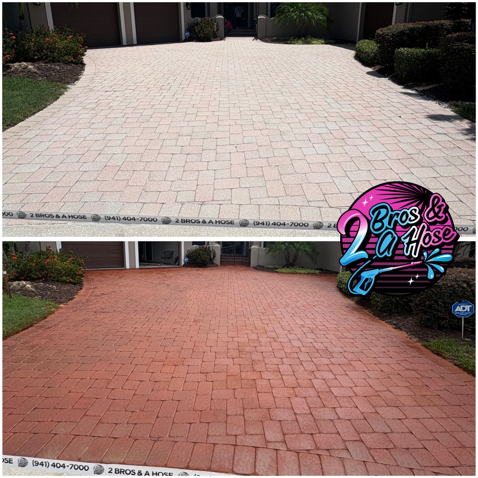 Before and after paver staining at a Lakewood Ranch Country Club home