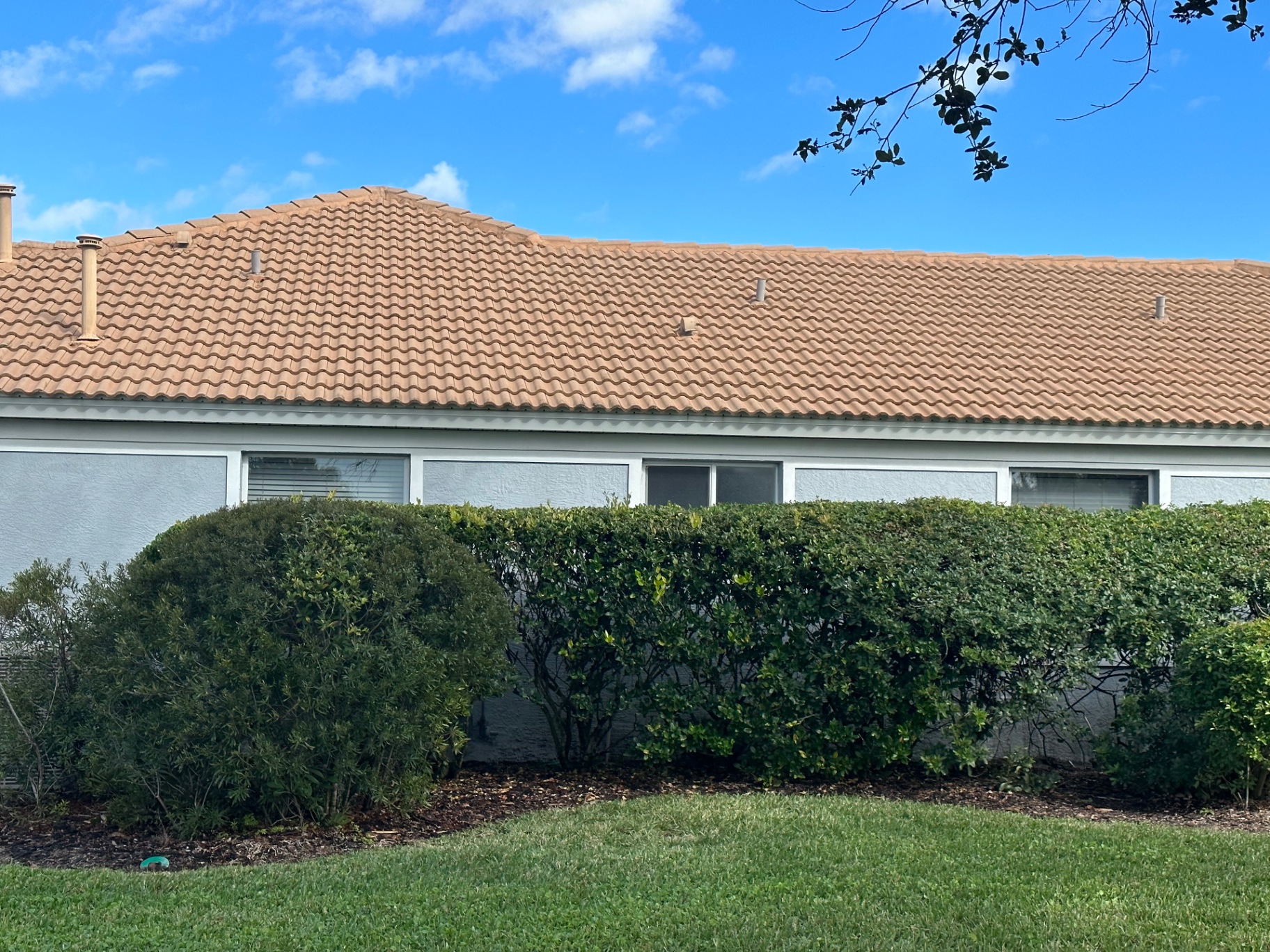 Clean tile roof after soft wash at Country Club East in Lakewood Ranch