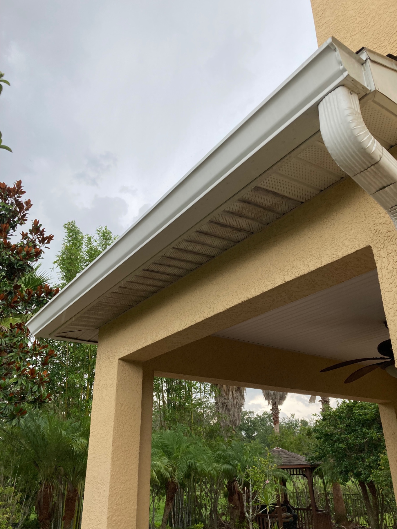 Brightened gutter line and soffit cleaning at a Greyhawk Landing home